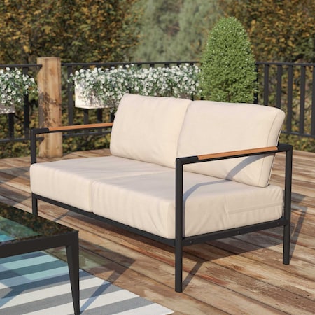 Black Teak Accented Loveseat With Cushions